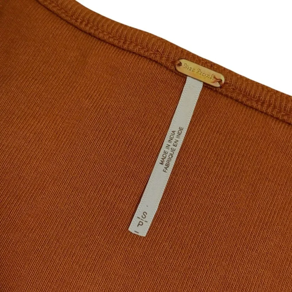 Free People Key To My Heart Scrunch Ring Long Sleeve Crop Top Orange Y2K Size S